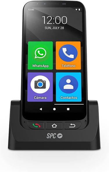 SPC ZEUS 4G PRO + carcasa – Smartphone para mayores, Modo Fácil con iconos grandes, botón SOS, configuración remota, botones físicos, 5,5”, 3GB RAM, 32GB ROM, cámara 13MP, Android 11, base de carga